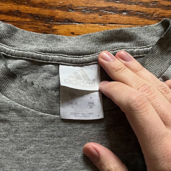 Vintage Thrashed Thin Adidas T-Shirt Mens M Gray Embroidered Logo 90s Y2K Grunge - Picture 3 of 9